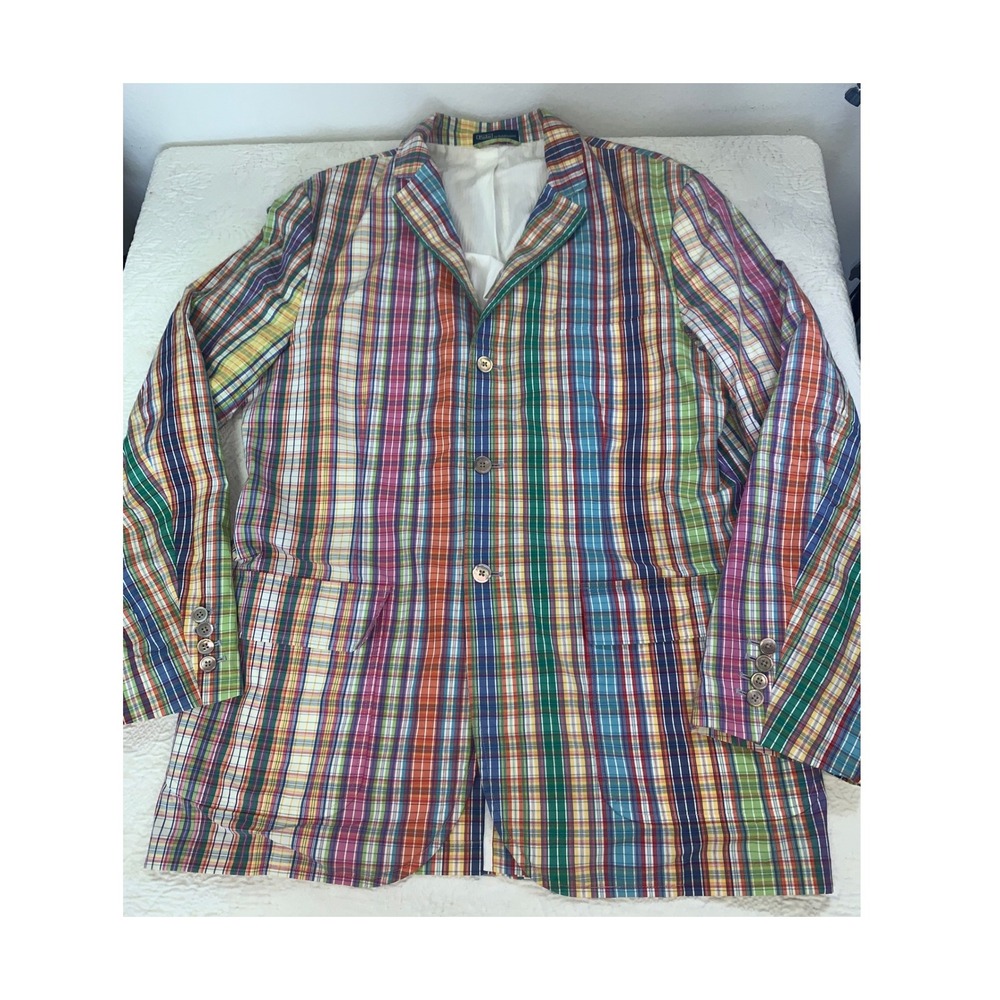 Vintage Polo Ralph Lauren Madras Plaid Blazer Mens 3 Button Sport Coat 90s Large